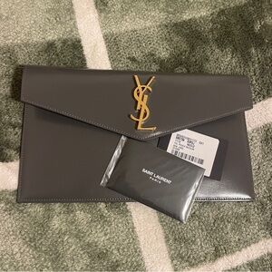 Saint Laurent Dark Gray Leather Envelope Clutch